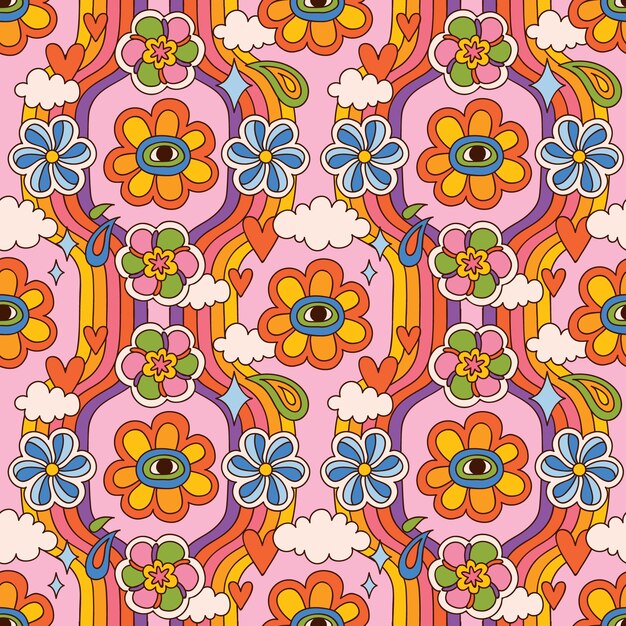Diseño plano con un patrón de flores groovy