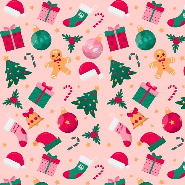 Diseño plano de patrón navideño