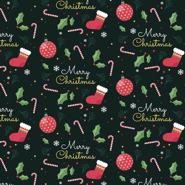Diseño plano de patrón navideño
