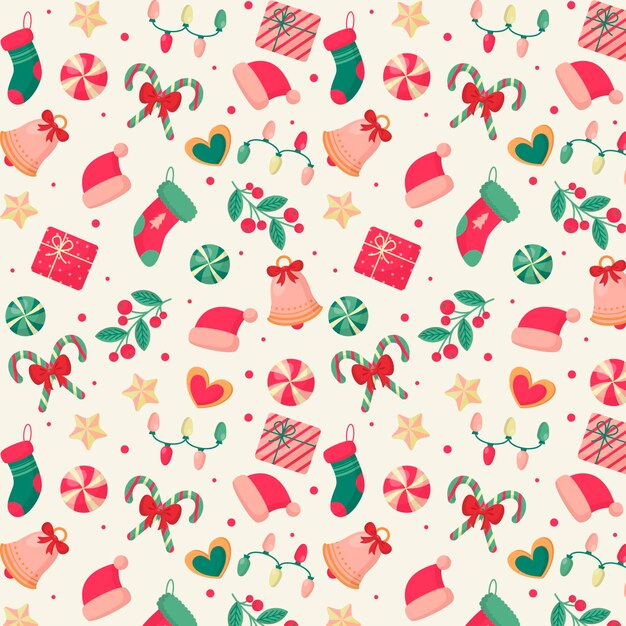 Diseño plano de patrón navideño