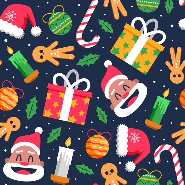 Diseño plano de patrón navideño