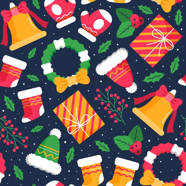 Diseño plano de patrón navideño