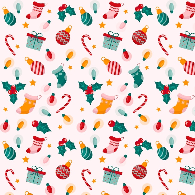 Diseño plano de patrón navideño