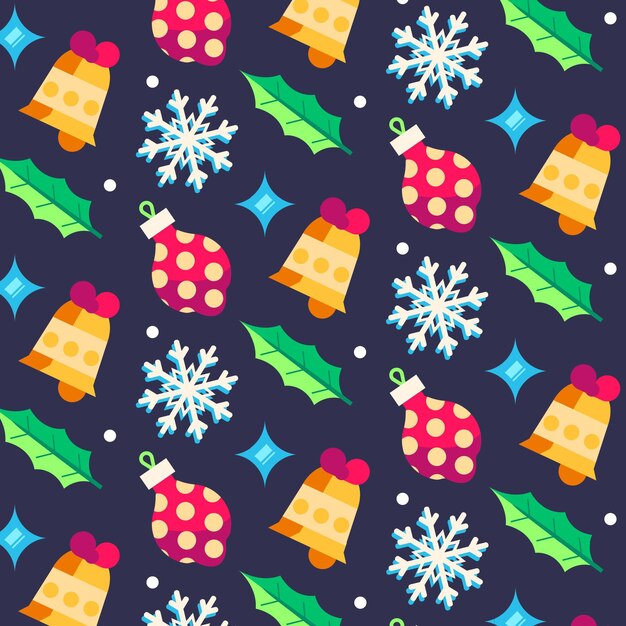 Diseño plano de patrón navideño