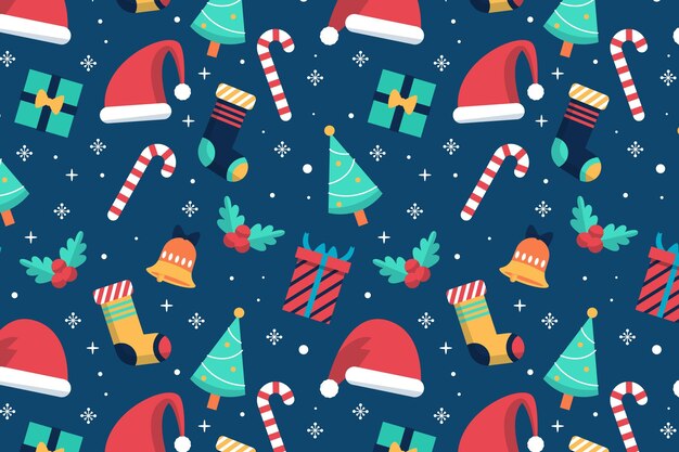 Diseño plano de patrón navideño
