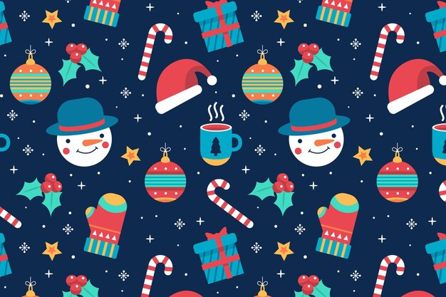Diseño plano de patrón navideño