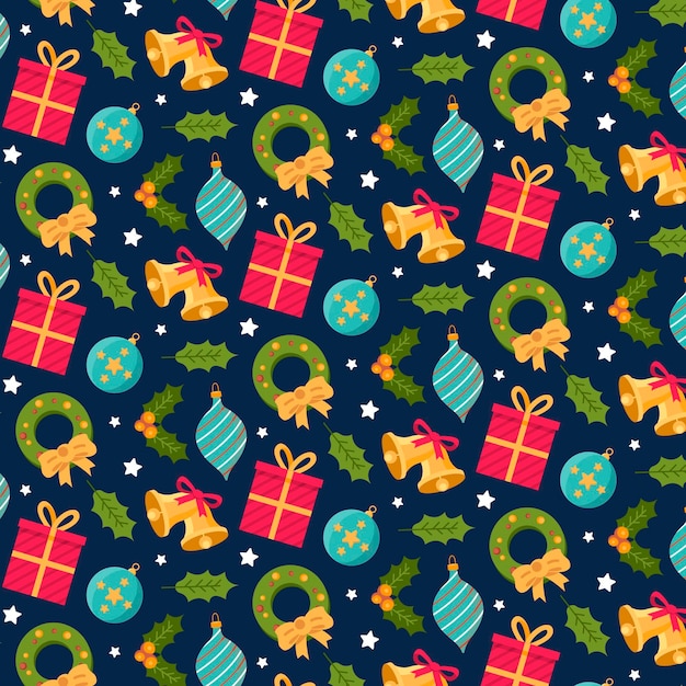 Diseño plano de patrón navideño