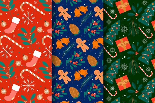 Diseño plano de patrón navideño