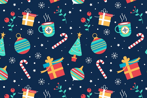 Diseño plano de patrón navideño