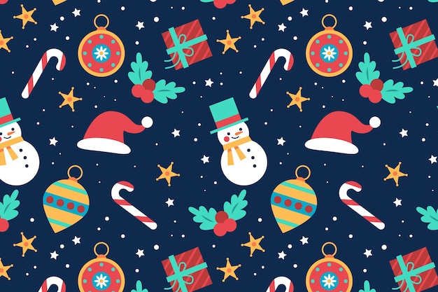 Diseño plano de patrón navideño