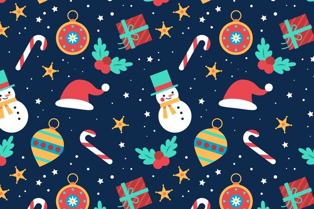 Diseño plano de patrón navideño