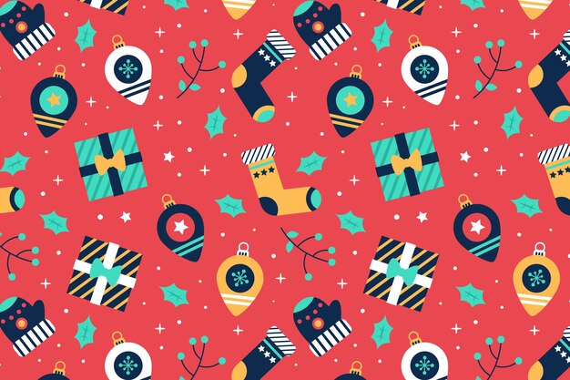 Diseño plano de patrón navideño