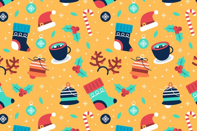 Diseño plano de patrón navideño