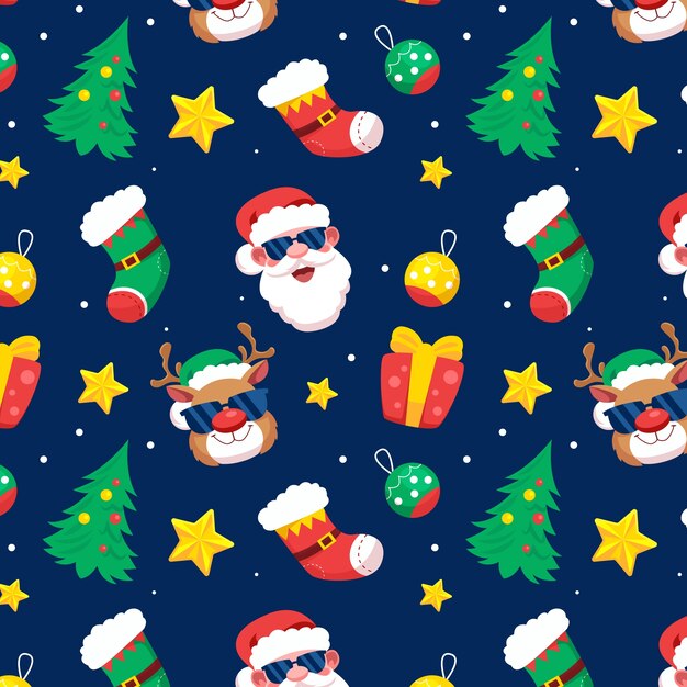 Diseño plano de patrón navideño