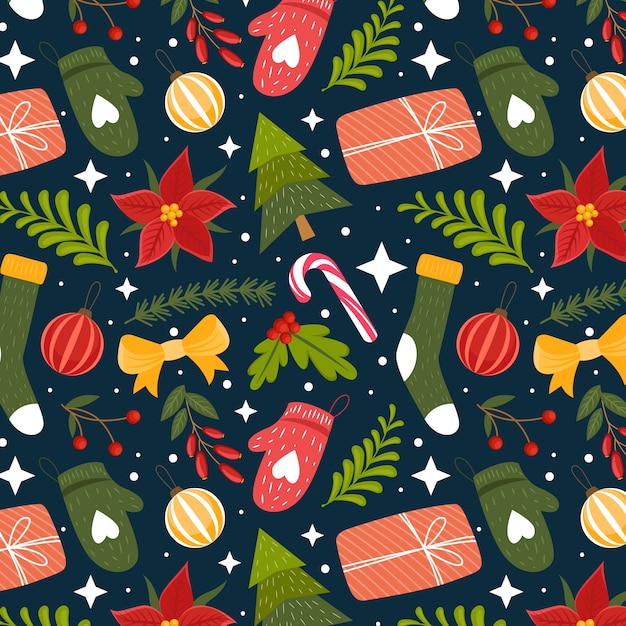 Diseño plano de patrón navideño