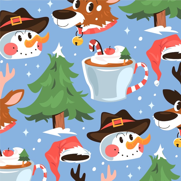 Diseño plano de patrón navideño