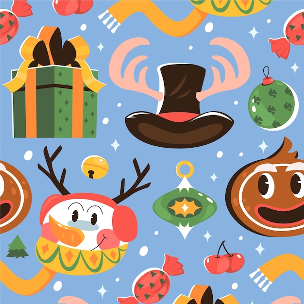 Diseño plano de patrón navideño