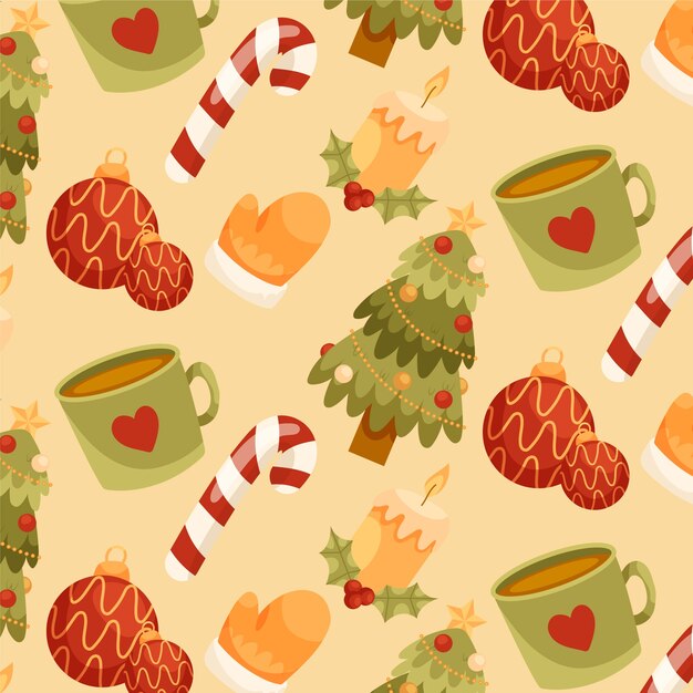 Diseño plano de patrón navideño