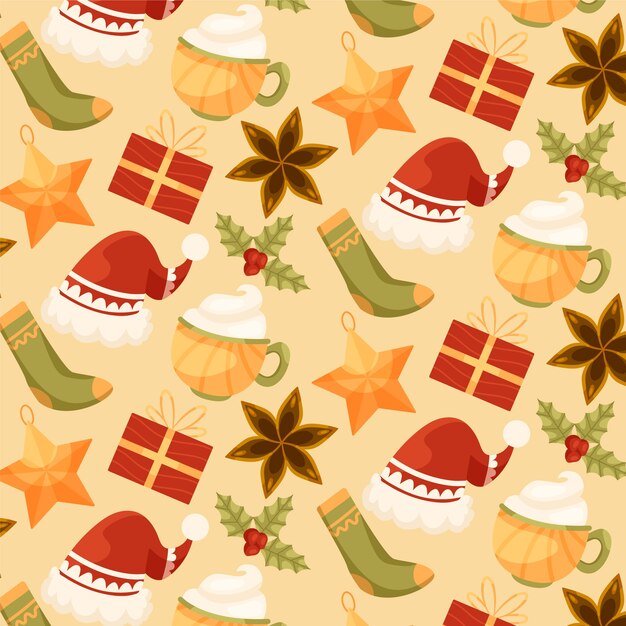 Diseño plano de patrón navideño