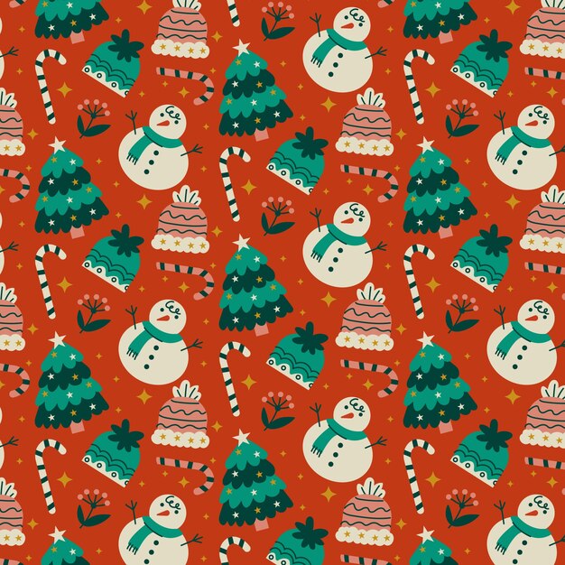 Diseño plano de patrón navideño