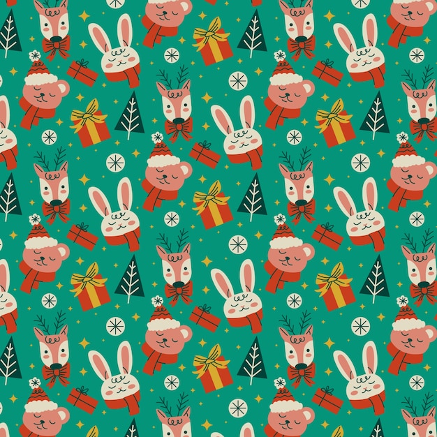Diseño plano de patrón navideño