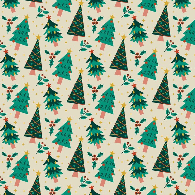 Diseño plano de patrón navideño