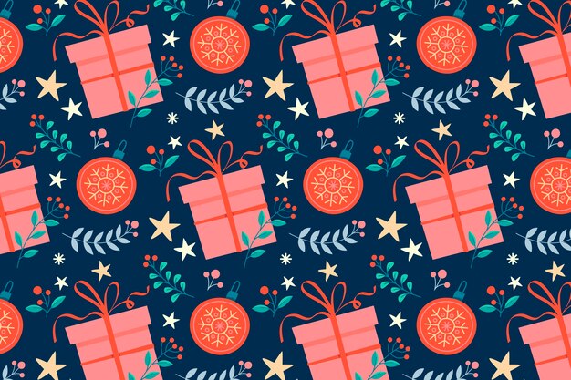 Diseño plano de patrón navideño