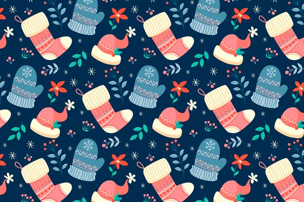 Diseño plano de patrón navideño