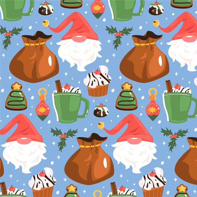 Diseño plano de patrón navideño