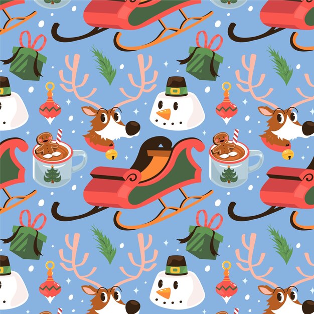 Diseño plano de patrón navideño