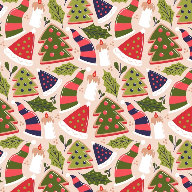 Diseño plano de patrón navideño