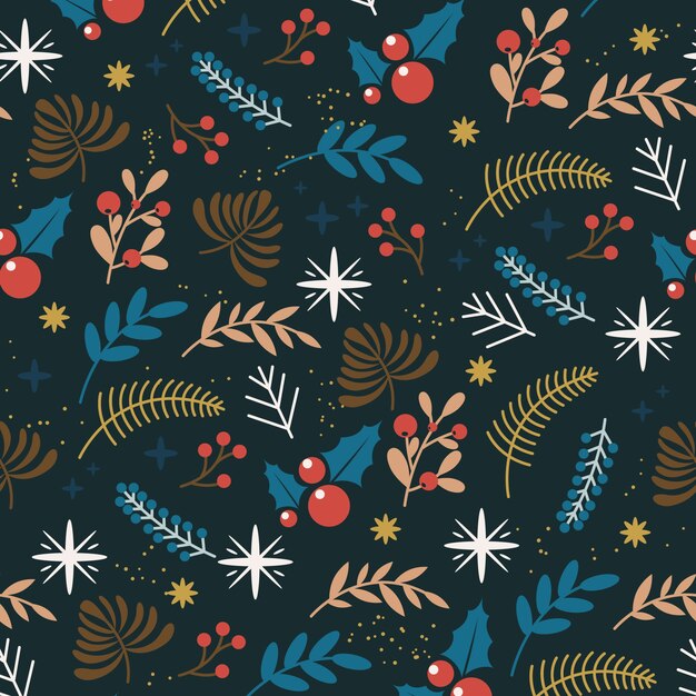 Diseño plano de patrón navideño