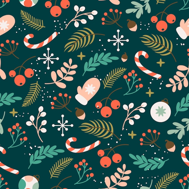 Diseño plano de patrón navideño