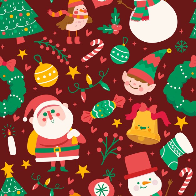 Diseño plano de patrón navideño