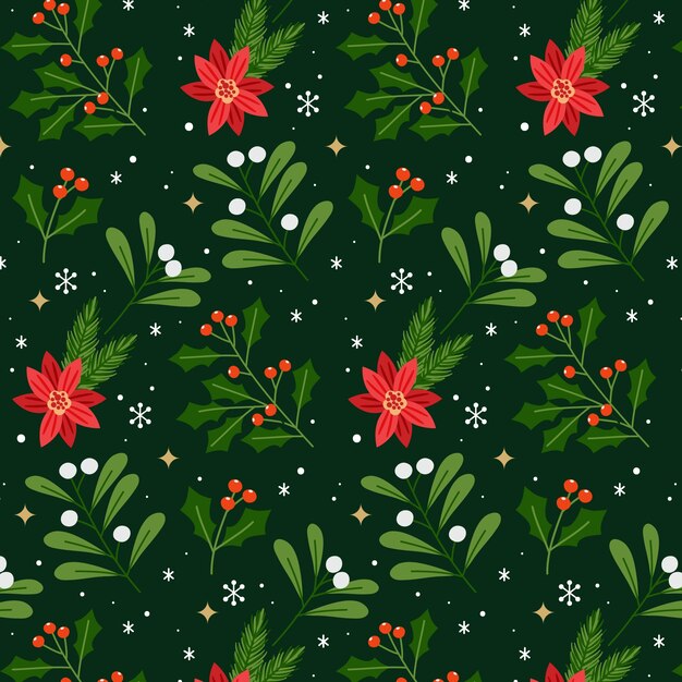 Diseño plano de patrón navideño
