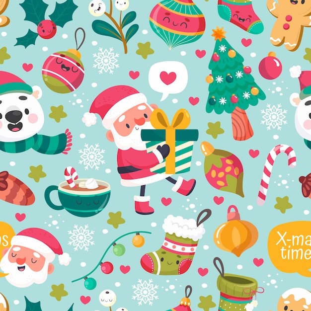 Diseño plano de patrón navideño