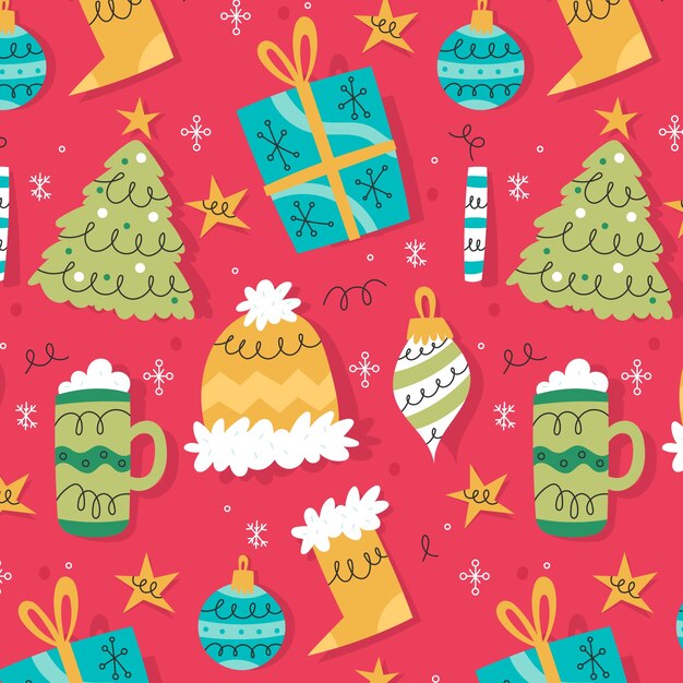 Diseño plano de patrón navideño