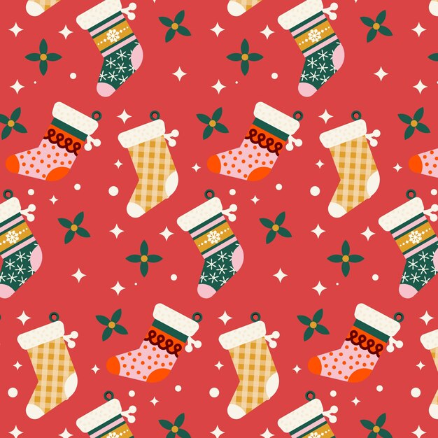Diseño plano de patrón navideño