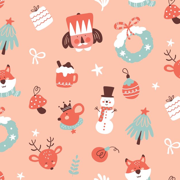 Diseño plano de patrón navideño