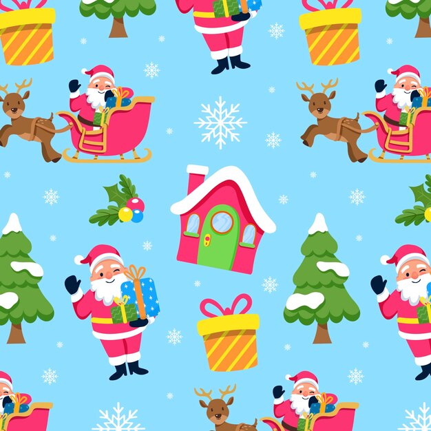 Diseño plano de patrón navideño