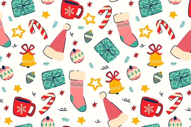 Diseño plano de patrón navideño