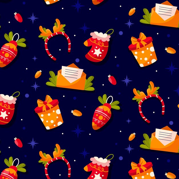 Diseño plano de patrón navideño
