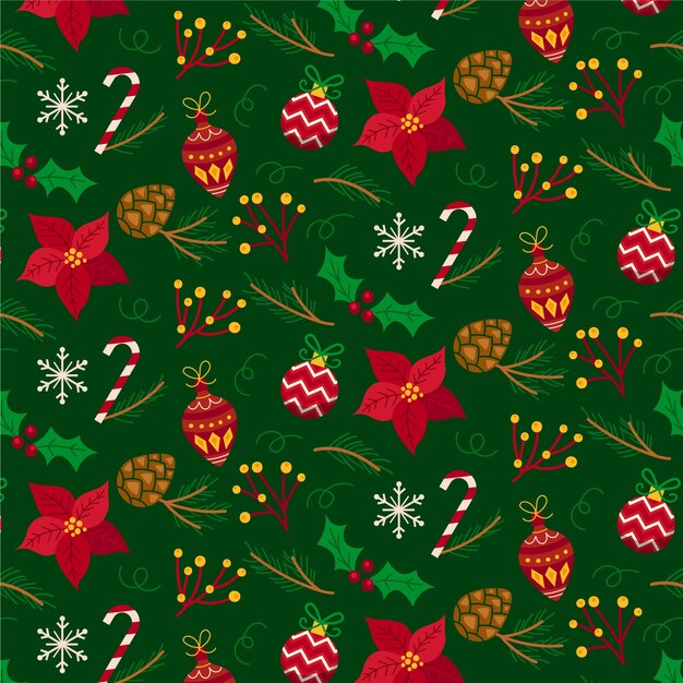 Diseño plano de patrón navideño