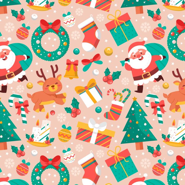 Diseño plano de patrón navideño