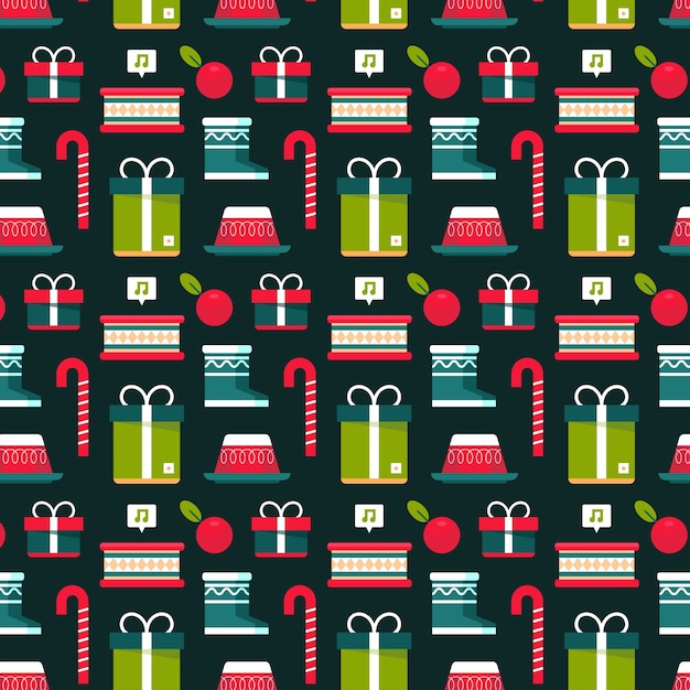 Vector gratuito diseño plano de patrón navideño