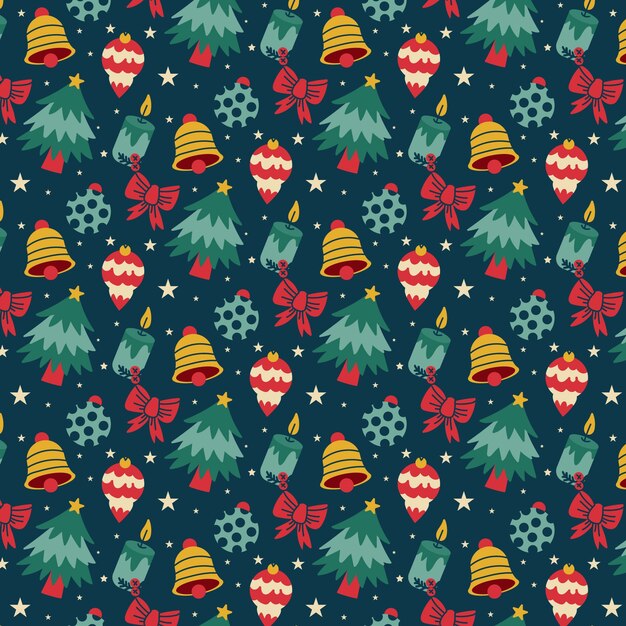 Diseño plano de patrón navideño