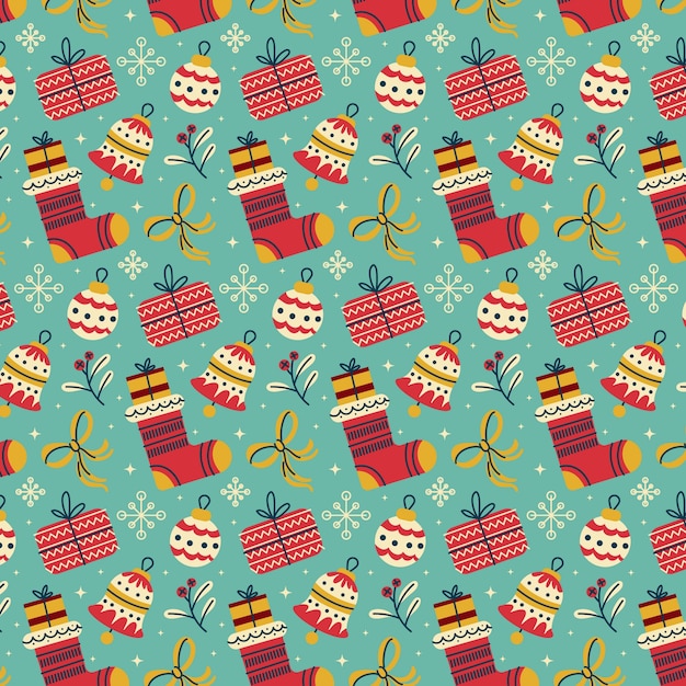 Diseño plano de patrón navideño