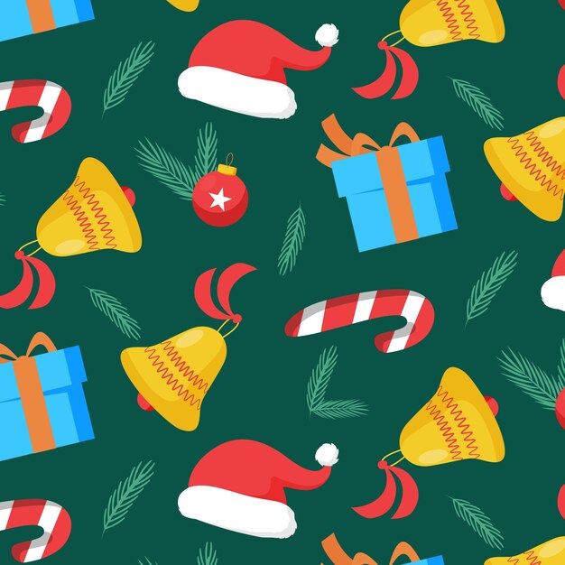 Diseño plano de patrón navideño