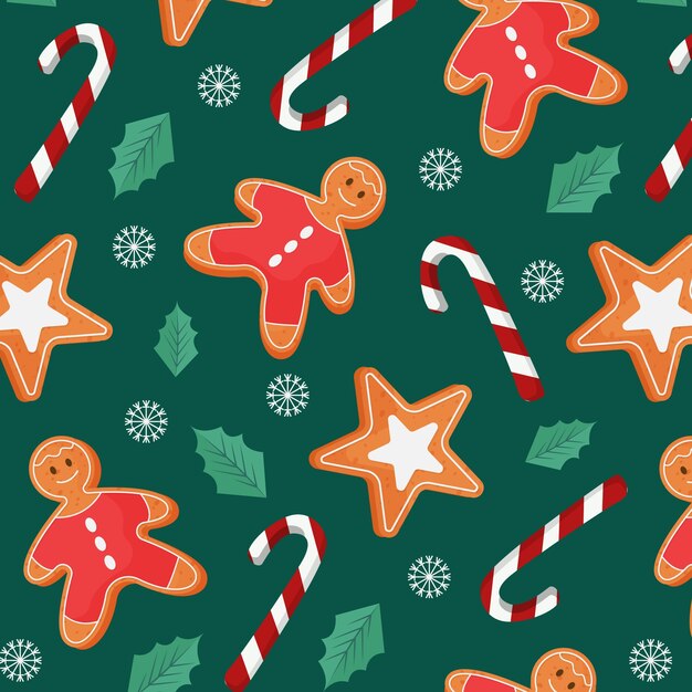 Diseño plano de patrón navideño