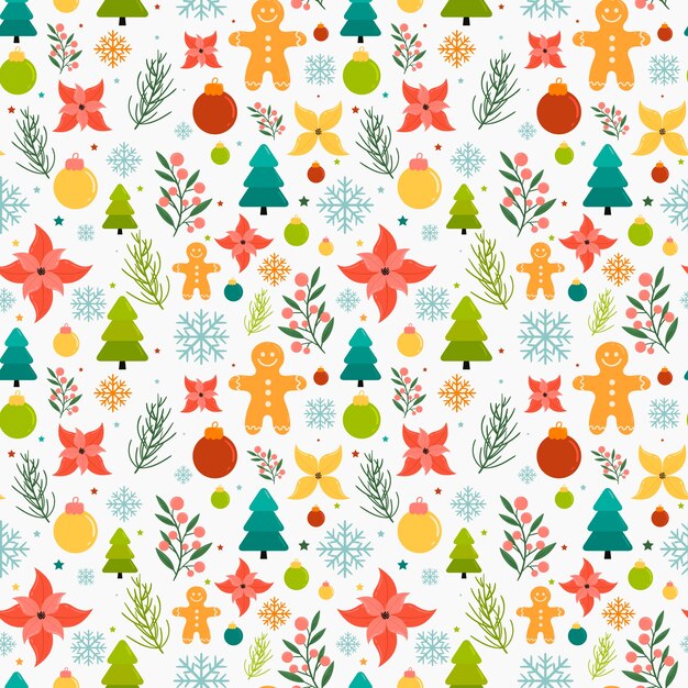 Diseño plano de patrón navideño